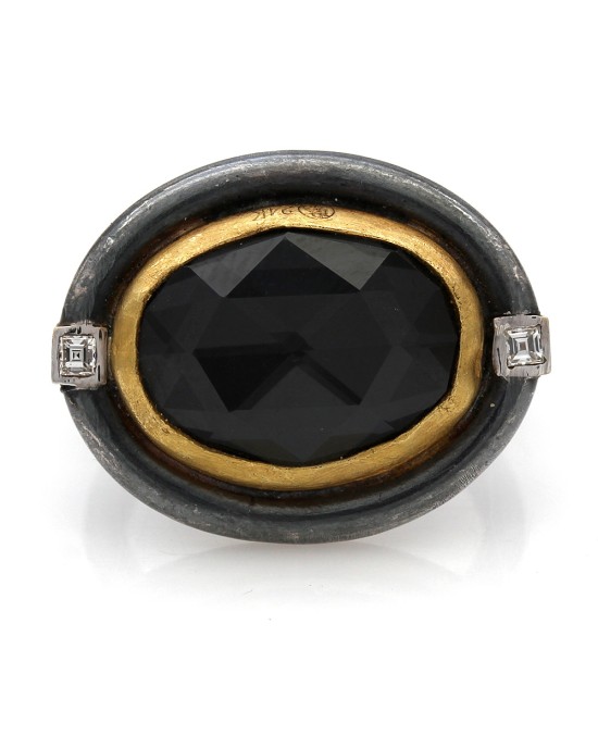 Lika Behar Oval Hematite Ring in Oxidized Silver and 18k Yellow Gold